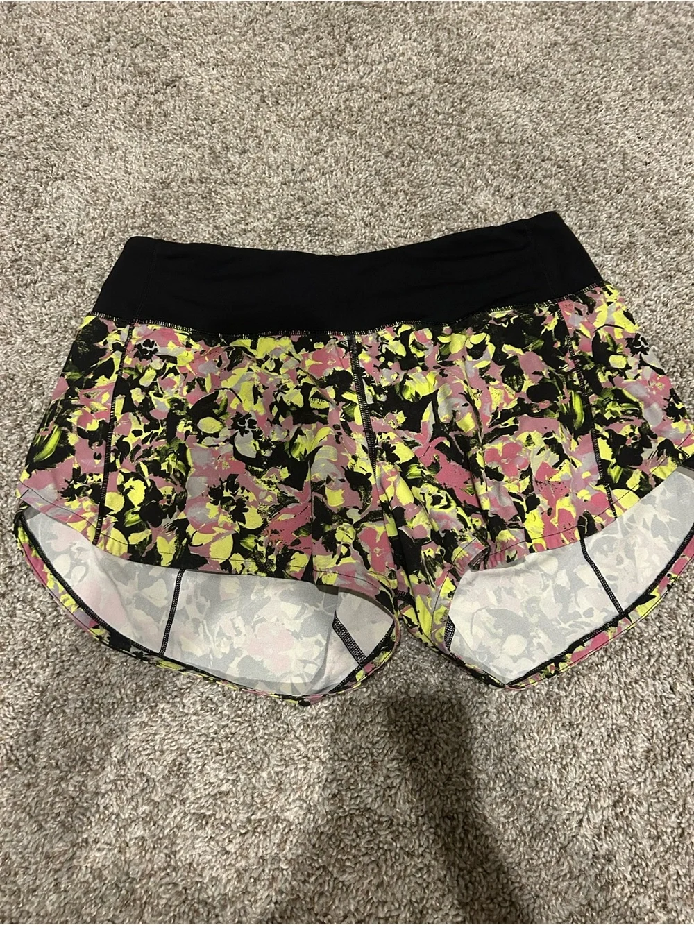 lululemon athletica Women's Pink, Yellow & Black Floral Running Shorts